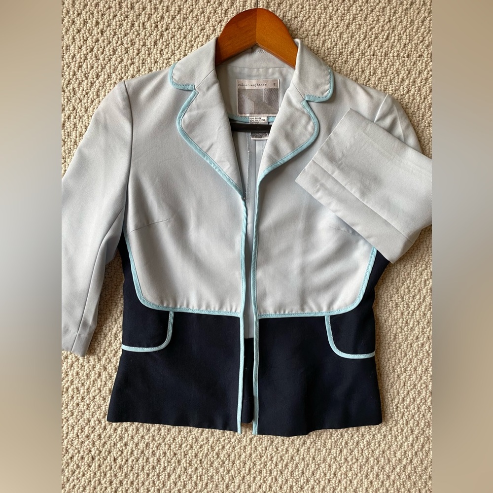 Colour Eighteen Business casual blazer quarter sleeves blue Navy block Women's 2